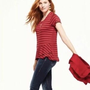 cabi sweet talk striped peplum short sleeve t-shirt